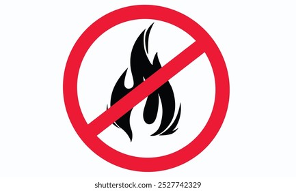 No open flame sign. Simple vector illustration of a fire in flat style, grunge A sign that prohibits open flames, not lighting a fire, or using open flames,No fire sign. Vector icon eps8 