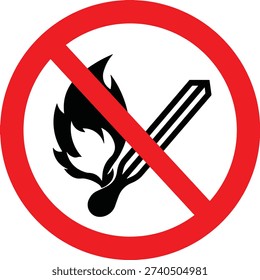 No open flame source or smoking prohibited sign. Prohibition signs icon. Red prohibition sign symbols. Vector illustration icon.