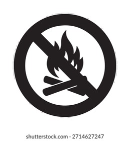 No se permiten llamas abiertas con un símbolo de prohibición en blanco y negro con fuego