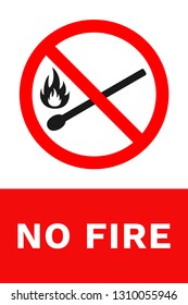 NO OPEN FLAMES sign. Burning match in red crossed out circle. Vector.