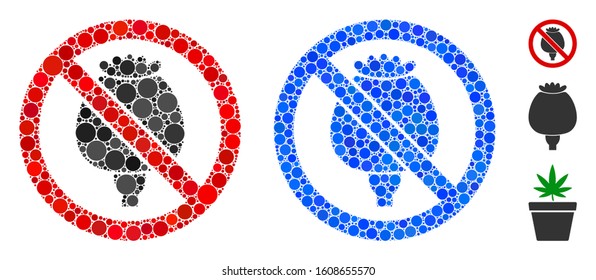 No opium poppy composition of small circles in different sizes and color hues, based on no opium poppy icon. Vector small circles are organized into blue composition.