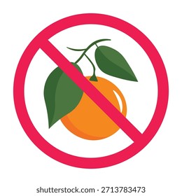 Keine Orangenfruchtschilder, keine Orangen essen, verbotenes Zitrussymbol, keine Orangen hierher bringen, verbotenes Fruchtsymbol, Vektorgrafik