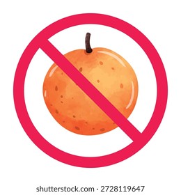 No hay señal de naranja, señal de naranja prohibida, no coma el ícono de la fruta naranja, no se permite el símbolo de la fruta cítrica, Ilustración vectorial