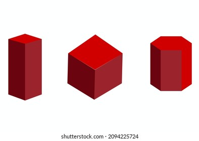 No outline Red Geometric cubes and parallelepipeds for math in geometry teaching for students