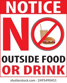 No outside food and drinks allowed in this area sign vector