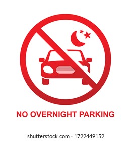 No overnight parking sign isolated on white background vector illustration.