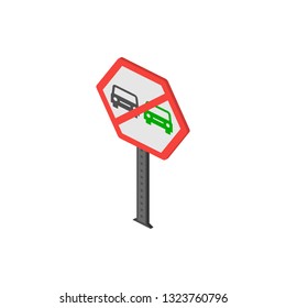 No overtaking isometric icon. Element of color isometric road sign icon. Premium quality graphic design icon. Signs and symbols collection icon