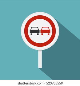 No overtaking road traffic sign icon. Flat illustration of no overtaking road traffic sign vector icon for web isolated on baby blue background