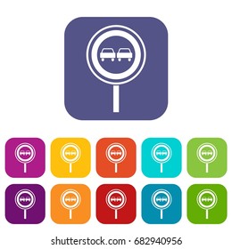 No overtaking sign icons set vector illustration in flat style in colors red, blue, green, and other