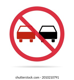 No hay una carretera de advertencia de adelantamiento, prohibición de transporte icono, auto prohibido información ilustración vectorial .