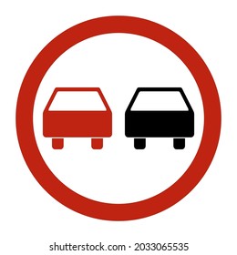 No overtaking warning road, prohibition transportation icon, car forbidden information vector illustration .