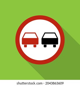 No hay una carretera de advertencia de adelantamiento, prohibición de transporte icono, auto prohibido información ilustración vectorial .