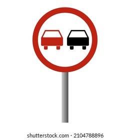 No overtaking warning road, prohibition transportation icon, car forbidden information vector illustration .