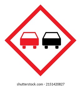 No hay una carretera de advertencia de adelantamiento, prohibición de transporte icono, auto prohibido información ilustración vectorial .