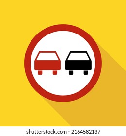 No hay una carretera de advertencia de adelantamiento, prohibición de transporte icono, auto prohibido información ilustración vectorial .