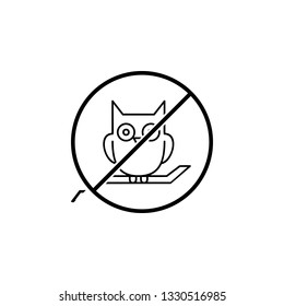 No Owl on the branch icon. Simple thin line, outline vector of Halloween ban, prohibition, forbid icons for UI and UX, website or mobile application