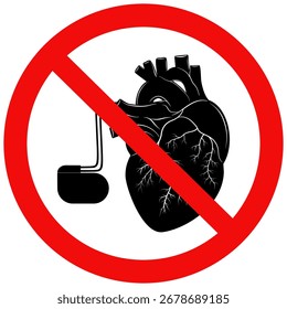 No pacemaker sign, No access for persons with Pacemakers symbol. Flat vector illustration isolated on white background.