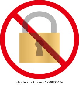 No padlock sign isolated vector illustration