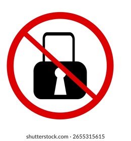 "No hay símbolo de candado en estilo plano. Icono de candado prohibido para seguridad, restricción de acceso o conceptos de advertencia de privacidad".