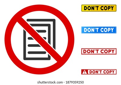 No Page Copy sign with messages in rectangular frames. Illustration style is a flat iconic symbol inside red crossed circle on a white background. Simple No Page Copy vector sign, designed for rules,