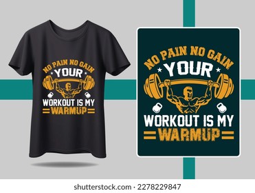 No Pain no Gain. Get fit in style with our trendy fitness t-shirt design. Bold typography, motivational quotes, and vibrant colors make it perfect for gym enthusiasts Gym Fitness t-shirts Design.
