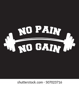 No pain no gain. Lettering vintage typographic poster. Motivational and inspirational vector illustration barbell and quote. fitness club and bodybuilding advertising template.