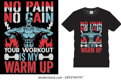 No pain No gain motivational quotes t-shirt vector design. T-shirt design for Bodybuilder and Fitness men’s, women’s. Ready for print, banner, posters, vector, barbell, sport, fitness, body, stronger.