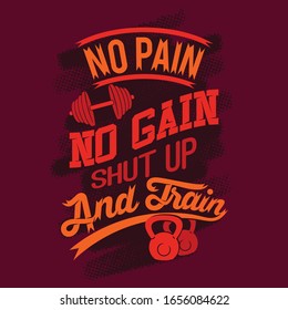 No pain no gain shut up and train .Gym Saying & Quote