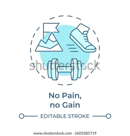 No pain no gain soft blue concept icon. Personal growth. Training motivation, workout. Round shape line illustration. Abstract idea. Graphic design. Easy to use in infographic, presentation