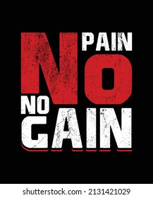 No Pain No Gain SVG Gym Fitness T-shirts, Typography Distressed Workout Text Effect Design Template