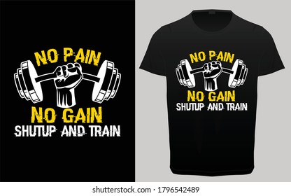 No pain no gain  typography gym fitness and workout t-shirt, motivational and inspirational quotes for health, t-shirt resources,