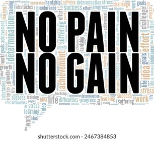 No Pain No Gain word cloud conceptual design isolated on white background.