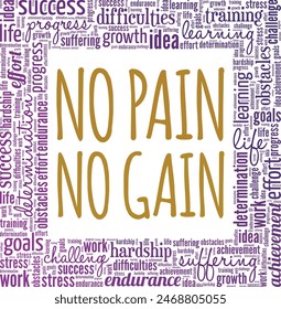 No Pain No Gain word cloud conceptual design isolated on white background.