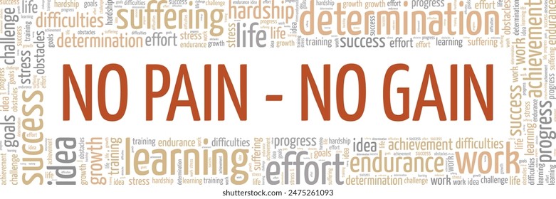 No Pain No Gain word cloud conceptual design isolated on white background.