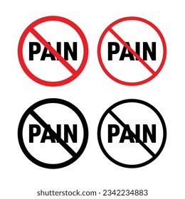 No pain symbol. pain killer vector icon set.