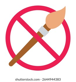 No paint brushes allowed sign, forbidden paint brush sign, prohibited painting brush icon, no painting tools sign vector, no art supplies allowed symbol

