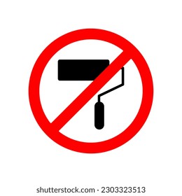 No painting sign. Vector illustration of red crossed out circle sign with paint roller icon inside. Do not paint prohibition on white..eps