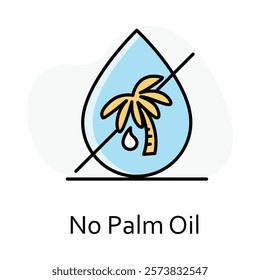  No Palm Oil. Icon promoting products without palm oil, ideal for ethical and eco-conscious brands.