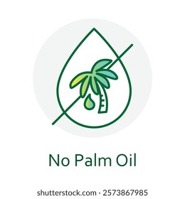 No Palm Oil. Leaf and droplet design representing eco-friendly alternatives.