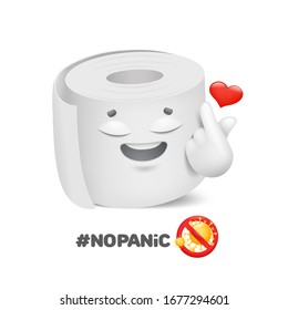 No Panic. Roll Of Toilet Paper Emoji Character. Coronavirus Protection. 3d Cartoon Style. Vector Illustration