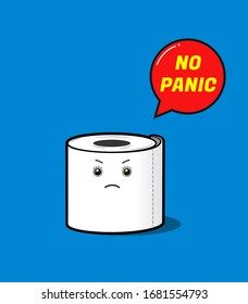 NO PANIC!Funny cartoon toilet paper urges not to panic during the coronavirus epidemic.Vector illustration.