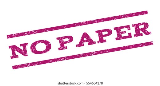 No Paper watermark stamp. Text caption between parallel lines with grunge design style. Rubber seal stamp with dirty texture. Vector purple color ink imprint on a white background.