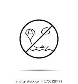 No parachutist, fly, boat icon. Simple thin line, outline vector of adventure ban, prohibition, embargo, interdict, forbiddance icons for ui and ux, website or mobile application