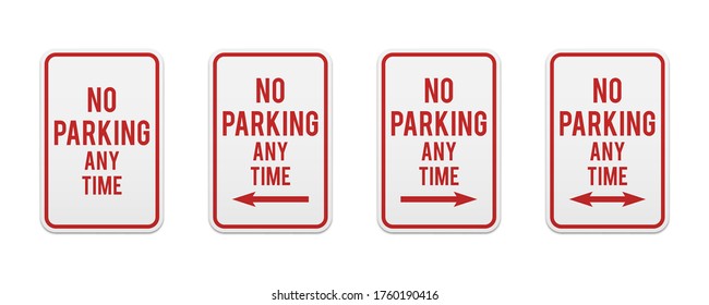 No parking any time. Set of classic road and street signs. Vector elements for production, graphic design, posters or information materials. Collection of parking and traffic safety signs.