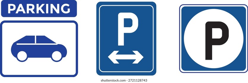 No hay conjunto de iconos de área de estacionamiento. Símbolo prohibido del aparcamiento. ninguna señal de aparcamiento en el fondo transparente. Conjunto de estacionamiento internacional diverso y sin señales de tráfico
