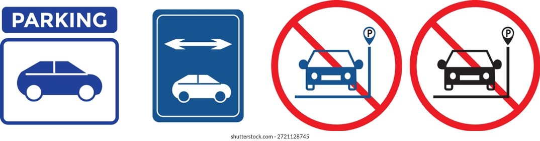 Nenhum ícone da área de estacionamento definido. Símbolo de estacionamento proibido. sem sinais de estacionamento no fundo transparente. Conjunto de estacionamento internacional diversificado e sem sinais de trânsito