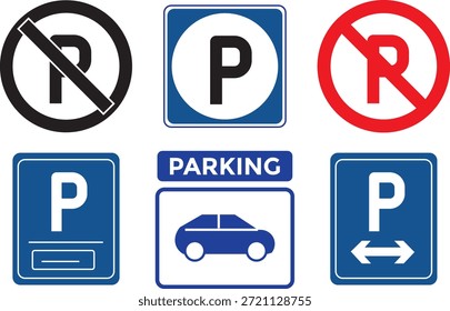 No Parking area icon set. Prohibited Car parking symbol. no parking signs on Transparent background. Set of diverse international parking and no  road signs