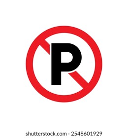 No parking icon in flat style. Prohibition symbol with letter P