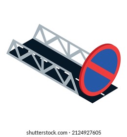 No parking icon isometric vector. Road bridge and prohibition road sign. Traffic sign, restricted parking zone, traffic regulations