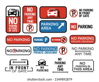No parking, parking icon signs collection